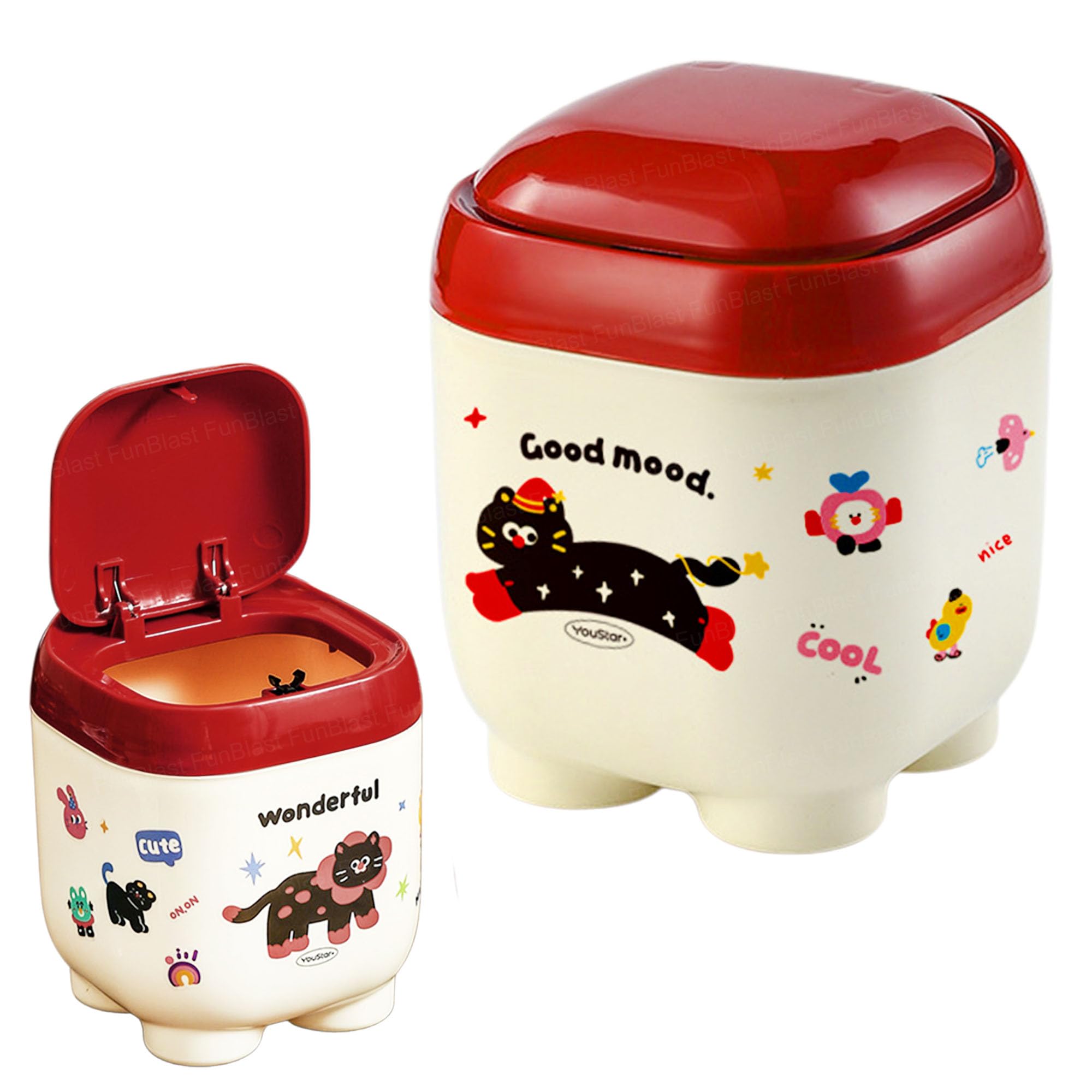 FunBlast Table Dustbin Desktop Bin with Kawaii Stickers- Mini Trash Can with Swing Top Lid, Portable Mini Waste Bin Disposal Dustbin for Car Office Desk and Home Use-image-41