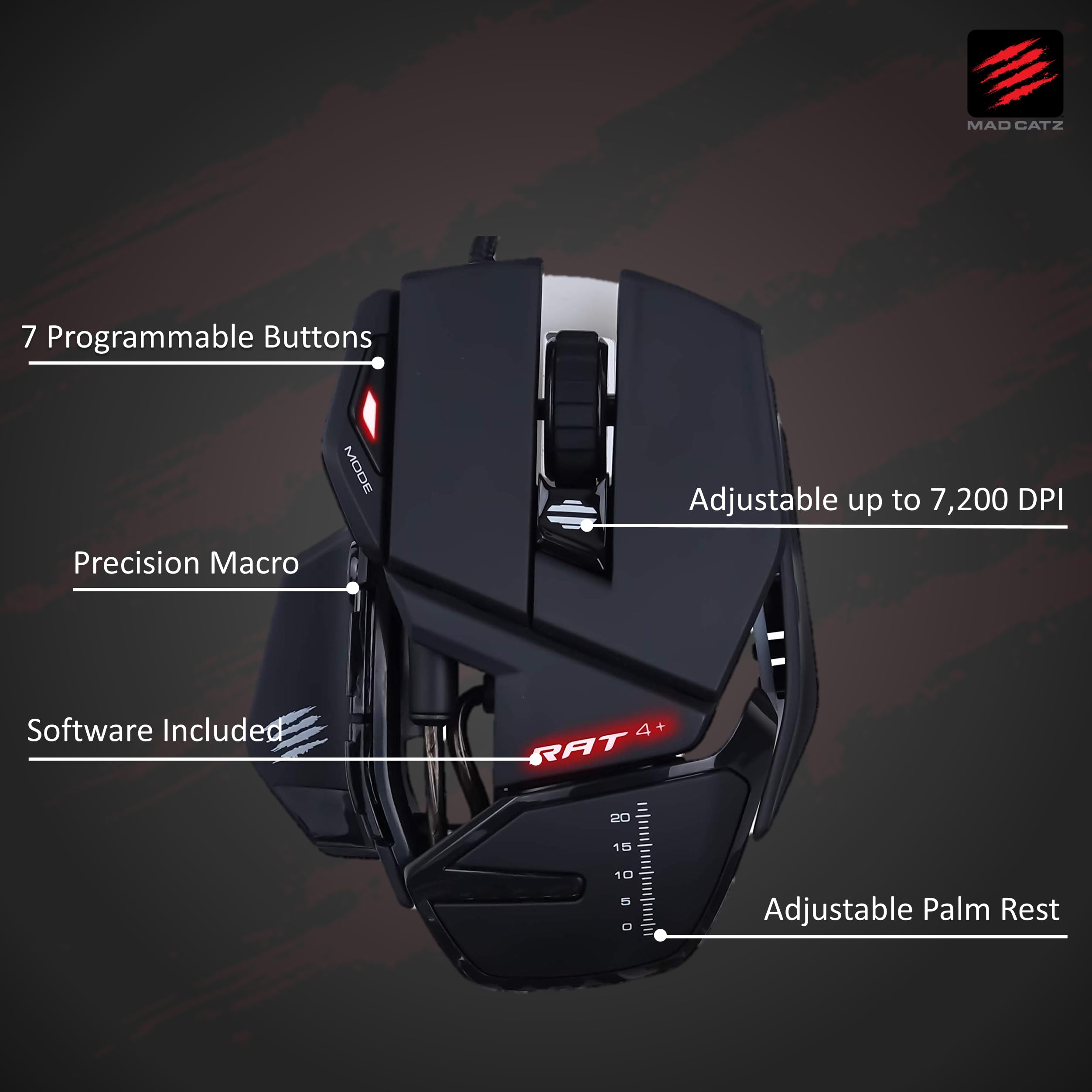 Gaming Maus - Mad Catz Rat 4+ - Kabelgebunden - Optischer Sensor bis 7.200 DPI - 7 programmierbare Tasten - Ergonomisch - PC – Bild 2