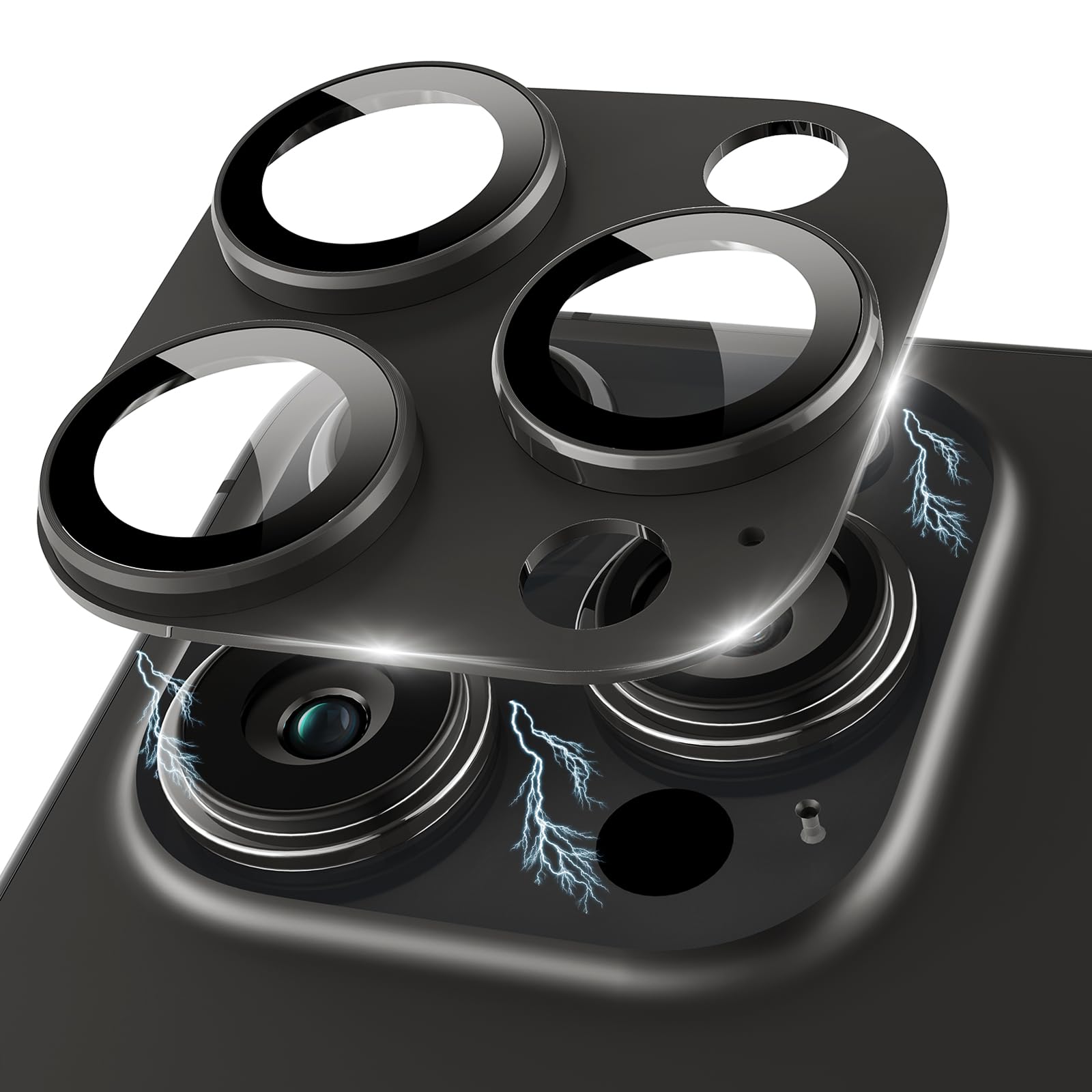 Tamoria Compatible for iPhone 15 Pro/iPhone 15 Pro Max Camera Lens Protector 3D Metal Tempered Glass Screen Anti-Explosion Camera Cover for iPhone 15 Pro Max/ 15 Pro Black