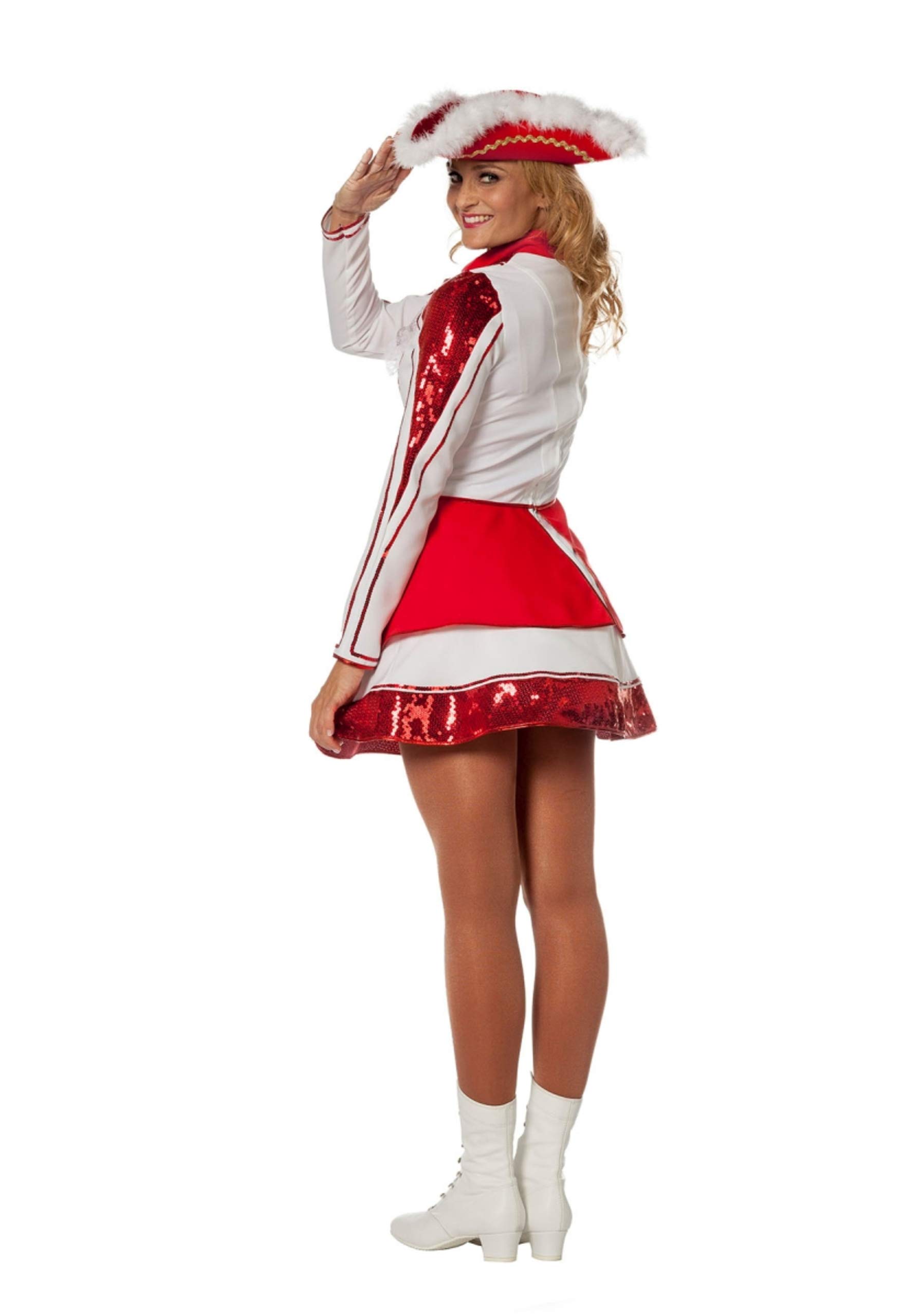 Tanzmariechen Kleid Garde für Kinder rot/weiß mit Pailletten ohne Hut Gr. 46