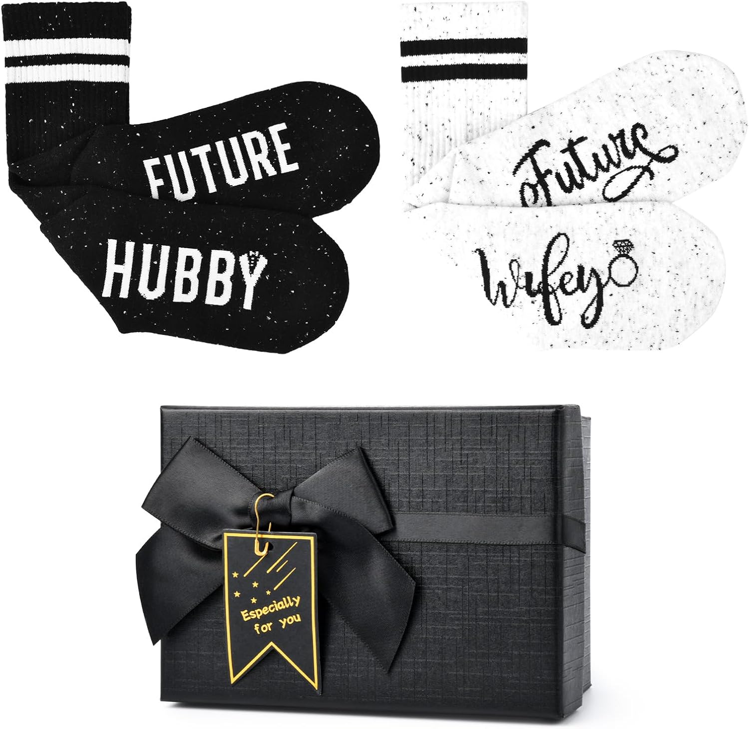 Engagement Gifts for Couples 2025, Couple Socks Bride and Groom Socks, 2 Count, Black, One Size