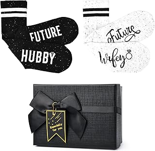 Engagement Gifts for Couples 2025, Couple Socks Bride and Groom Socks, 2 Count, Black, One Size