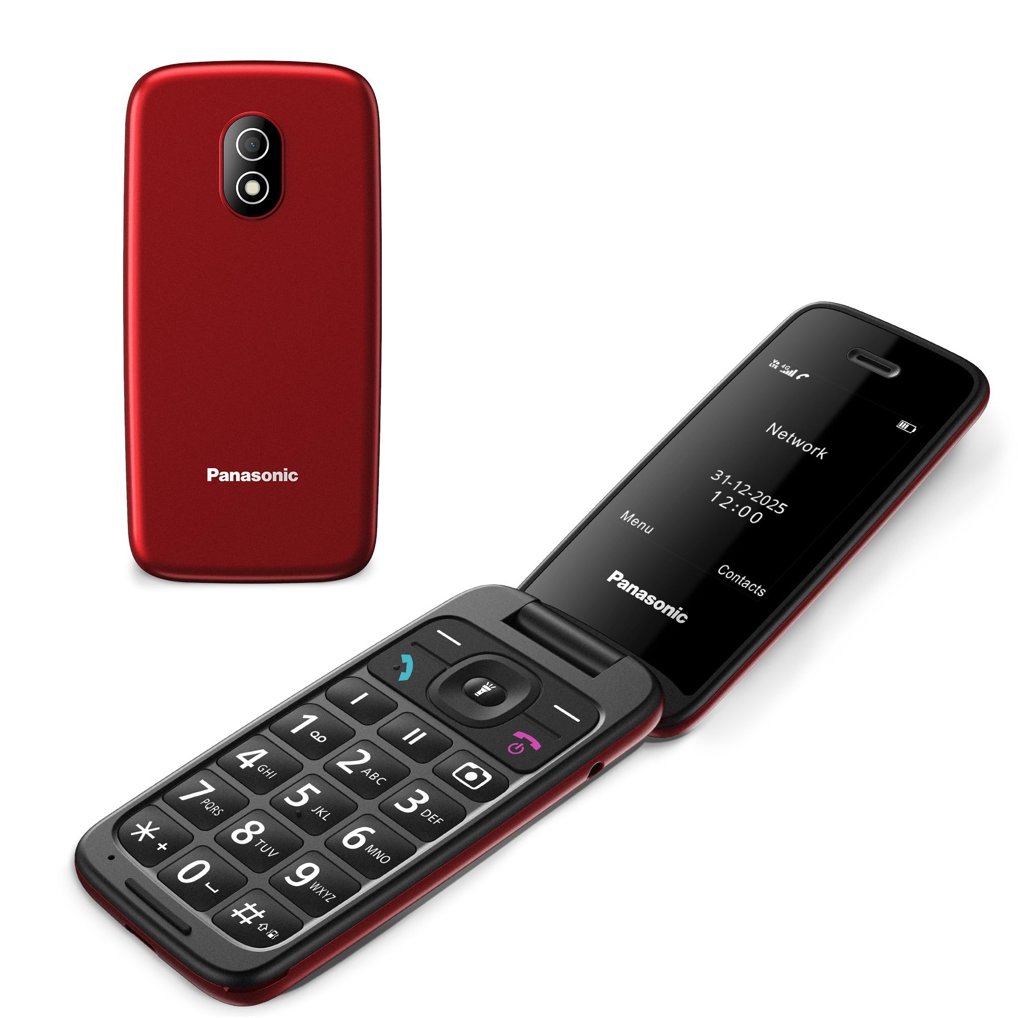 Panasonic KX-TU410 Telefon Komórkowy 4G Składany 2,4 Cala, Przycisk SOS, Bluetooth 5.0, HAC, Głośnik, IP44, Czerwony