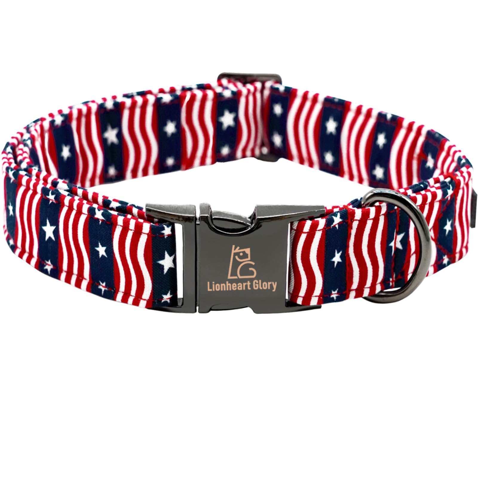 Lionheart glory American Flag Dog Collar, 4 of July Independence Dog Collar Heavy Duty Adjustable Patriotic Dog Collars for Large Dogs Pet Gift Summer