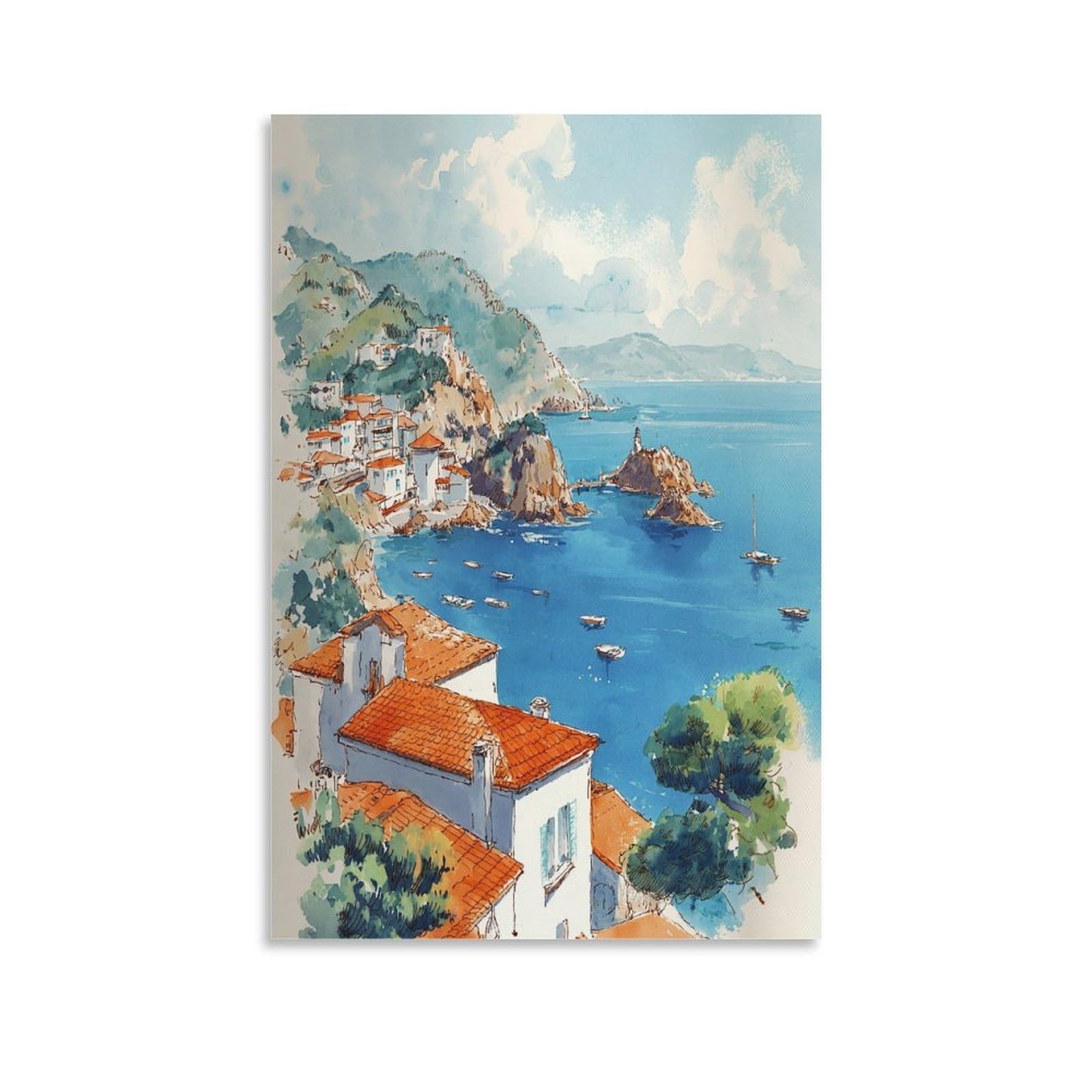 XWYMXZ Catalina Island California Travel Poster 20x30inch(50x75cm) Vintage Watercolor Canvas Art