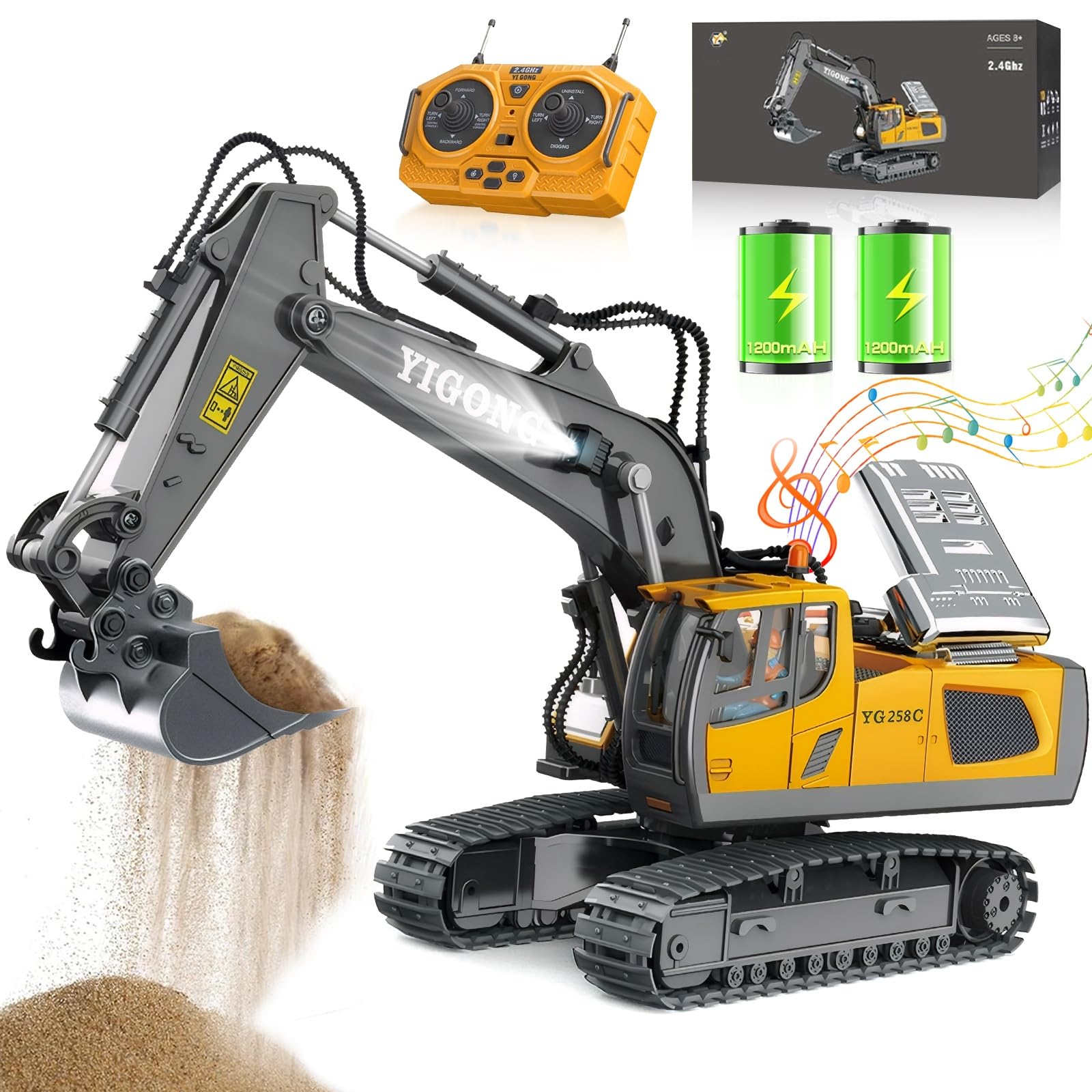 RC Bagger Spielzeug Mit Metallschaufel - Ferngesteuerter Hydraulikbagger Für Kinder Ab 6