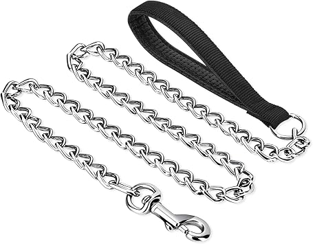 PETTOM Dog Chain Leash Metal Dog Lead Training Steel Rope Heavy Duty Chew Proof Leash with Padded Handle for Medium Large Dogs 4Ft/2.0mm, Black