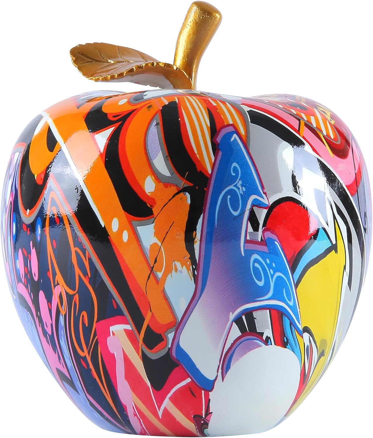 Colorful Fruit Figurines Apple Statue Decorations,Abstract Graffiti Apple Resin Sculpture for Table top Ornament Home Decor Christmas eve Gift(Large) Colorful 5x4.3x4.3IN