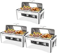 Vista 9 de ROVSUN Juego de Chafing Dish de Buffet con Tapa Enrollable, NSF 9 Cuartos Rectangular de Acero Inoxidable Chafer para Catering, Servidores de Buffet