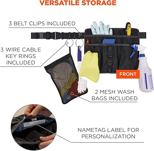 Miniatura 3 de Ergodyne Delantal de limpieza unisex para adultos con bolsillos, color negro, Negro -