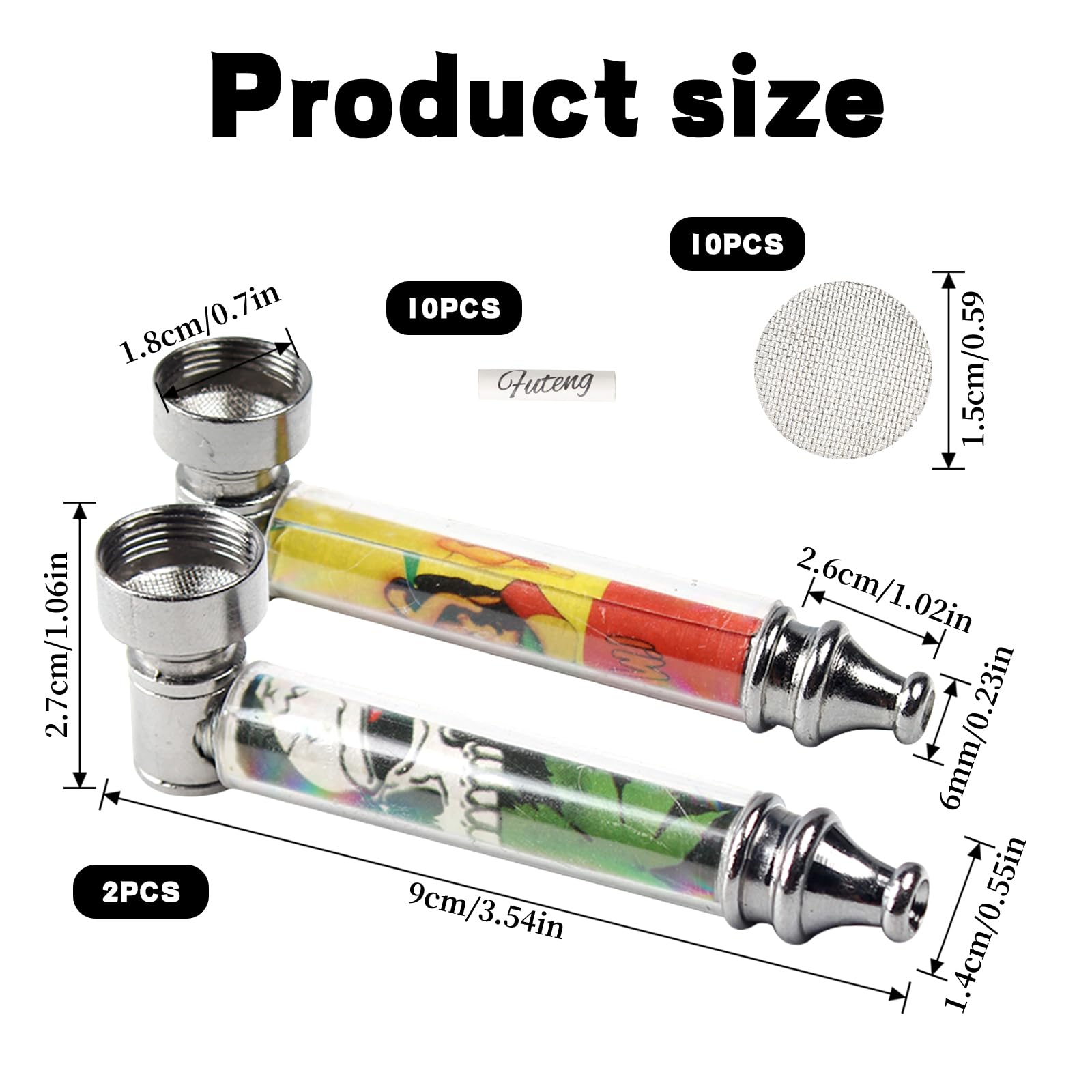Zestaw 2 fajek, przenośny mini uchwyt na fajkę z 10 filtrami ze stali nierdzewnej i filtrem z węglem aktywnym 10 x 6 mm, fajka do palenia wyrobów tytoniowych