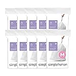 simplehuman Code M 200 Count, Dispenser Pack Custom Fit Liners, Drawstring Trash Bags, 45 Liter / 11.9 Gallon, White