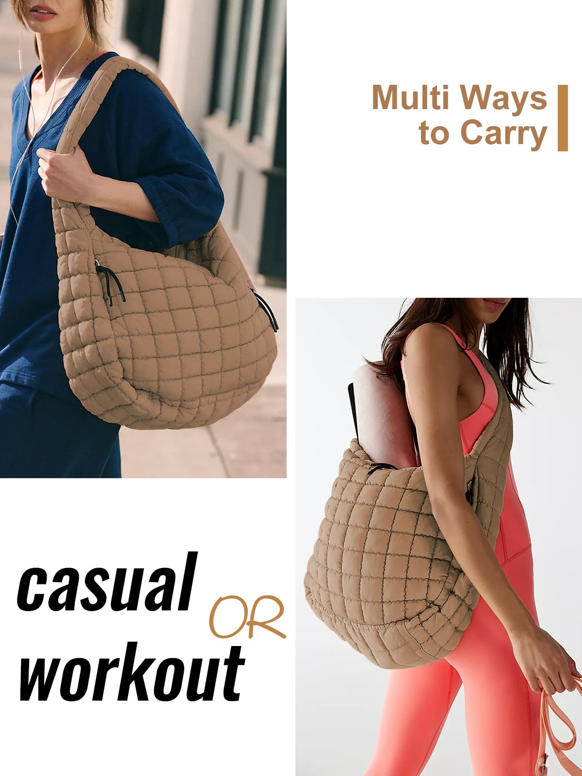 Dulayoo Puffer Quilted Satchel? Bag for Women Puffy Trendy Large Space Travel Bag Women Crossbody Satchel? Khaki