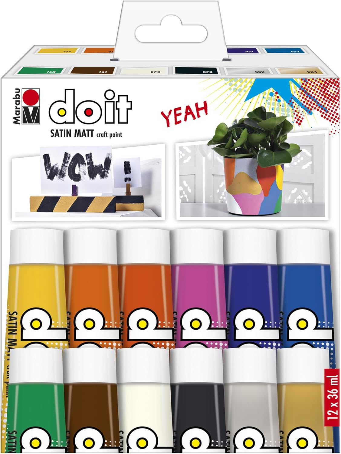Marabu DO IT Craft Paint Set, 12 x 36 ml Semi-Matt Acrylic Paint for DIY, Crafts and Hobby, Water-Based, Weatherproof, Non-Fading, Quick-Drying, Vegan