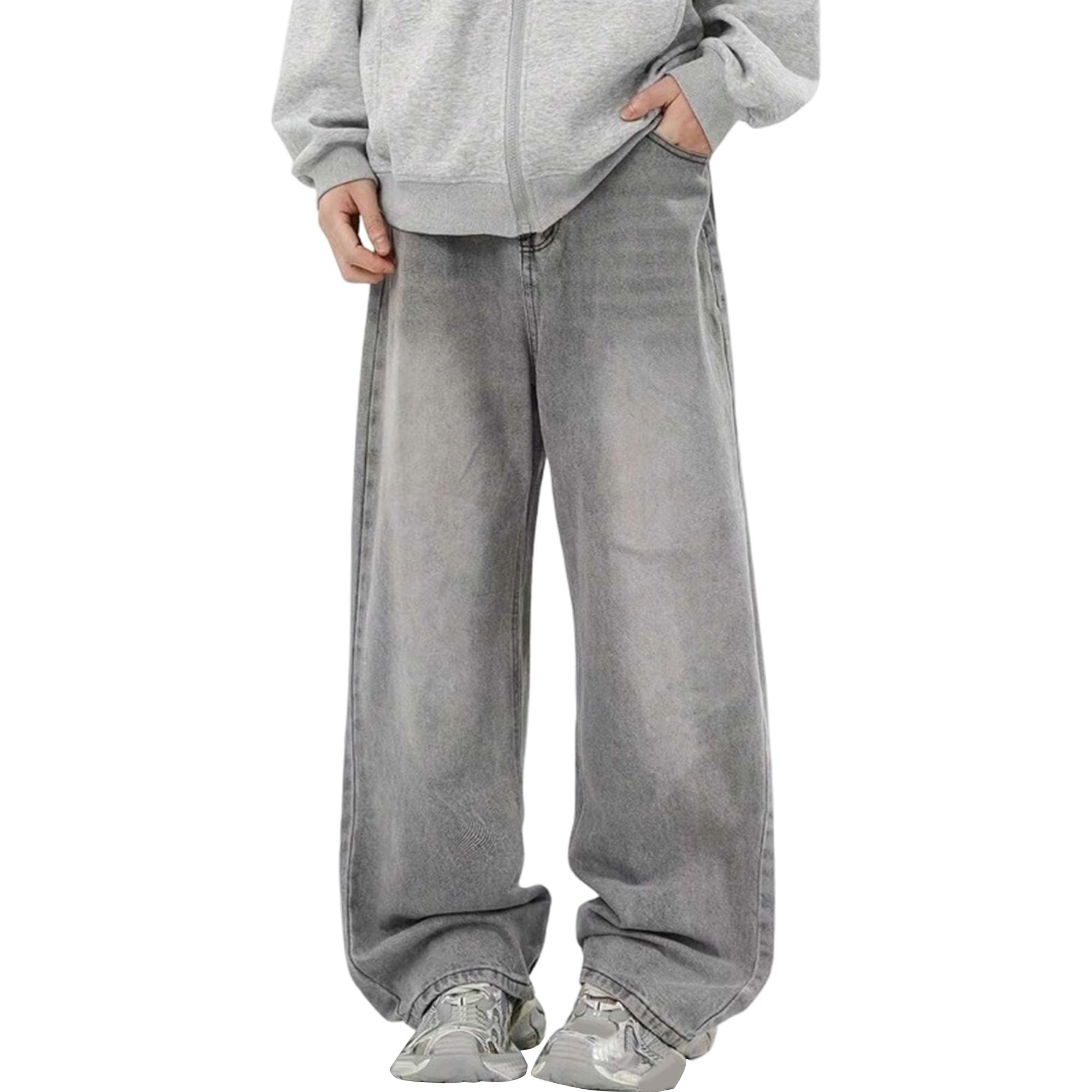 Mens Baggy Jeans Y2k Wide Leg Loose Fit Jeans Streetwear Denim Washed Hip Hop Pants