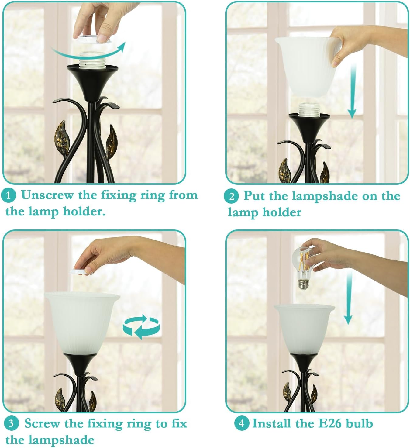 Bedside Lamps Set of 2, Torchiere Lamps for Night Stands with Dual USB Charging Ports, 3 Way Touch Nightstand Lamps with Rustic Vines Leaf and Glass Shade Table Lamp for Living Room, LED Bulb Included