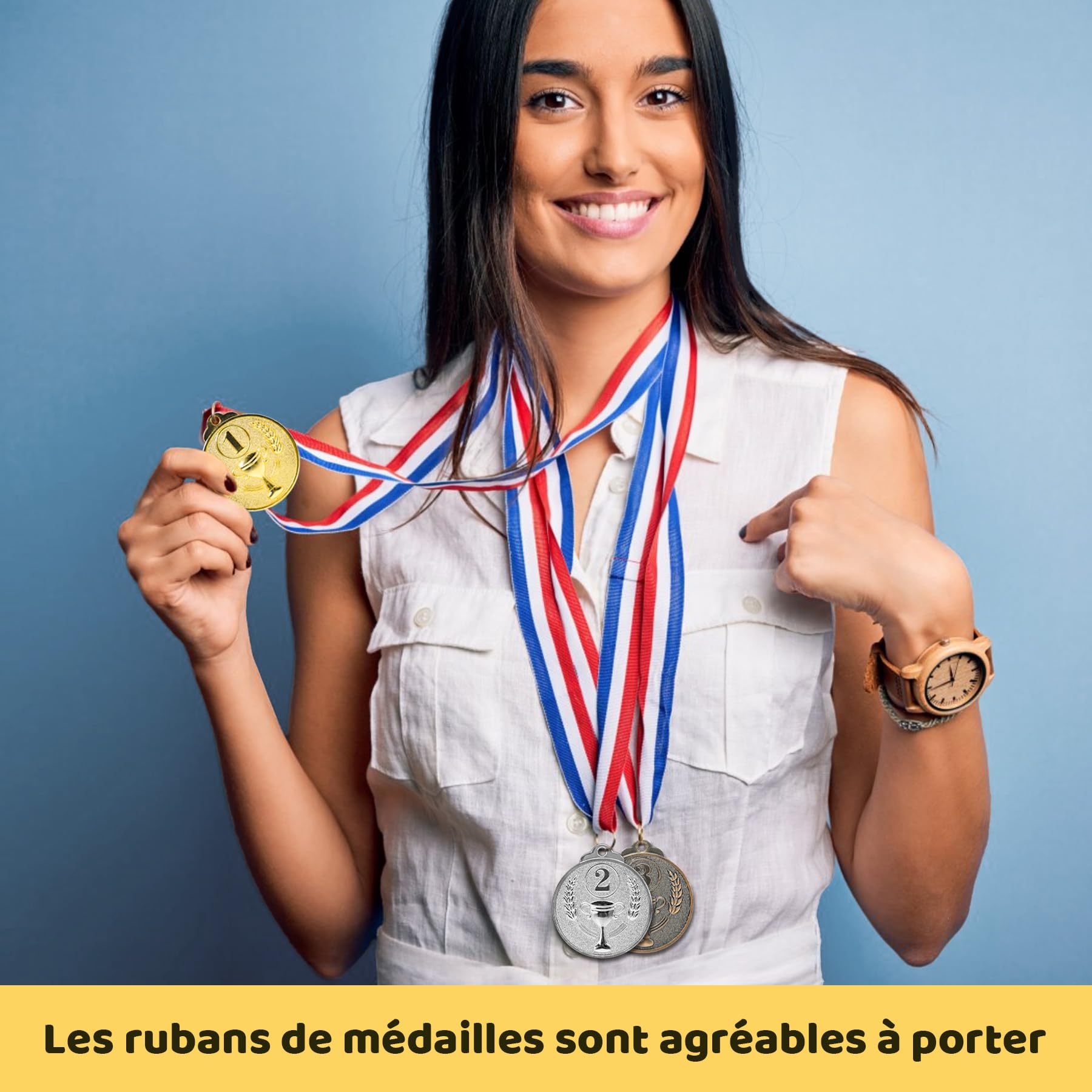 Brelet 36 pcs Medailles d'or Médaille d'argent Médaille de Bronze en Métal avec Rubans de Cou Medaille Foot Anniversaire Ski Travail Sport pour Recompense Sport Day Diamètre env. 5 cm