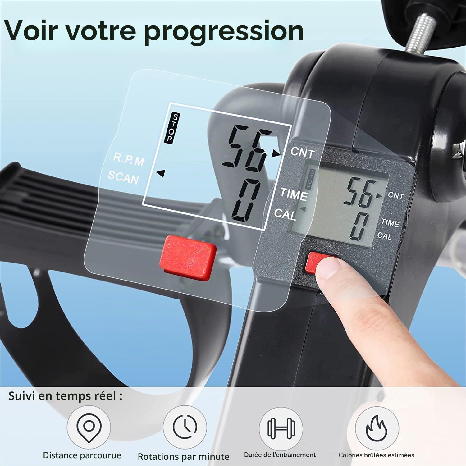 EVOLAND Vélo d'exercice à pédales, Portable Home Fitness Mini vélo d'exercice, Bras Jambe Pliant Exerciseur Fitness Vélo avec Moniteur LCD et Résistance, Aucun Tapis Antidérapant Inclus ,