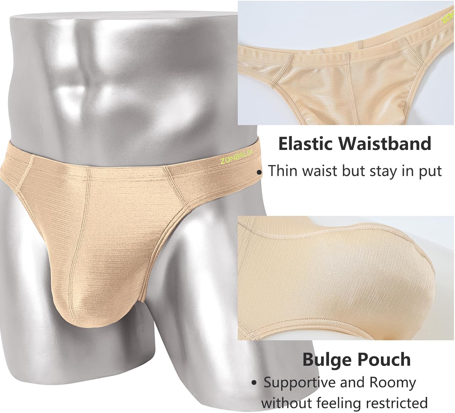 ZONBAILON Men's Thong Underwear G-Strings Silk Bikini Underwear Pouch Athletic Panties Pack M L XL 2XL - Image 3