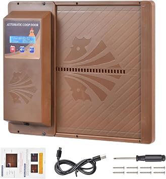 Automatic Chicken Coop Door with Timer, Side Opening Large Entry for Chickens, Battery Operated Or USB Powered, Anti-Pinch Sensor, LCD Display, Easy Installation Poultry Door
