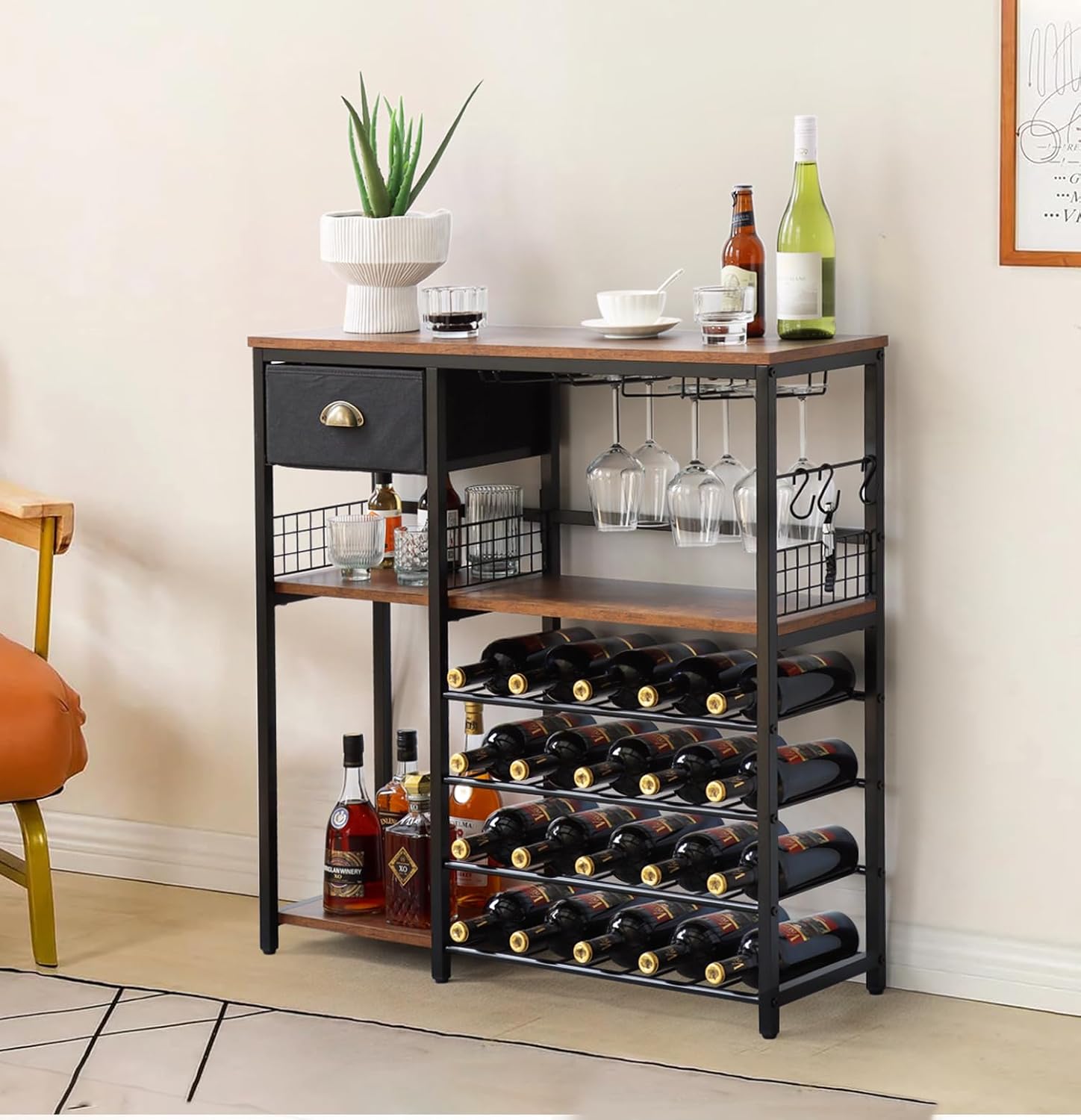 KATHY&BOB Estante para Vinos de Madera Moderno, 5 Niveles, Capacidad 20 Botellas