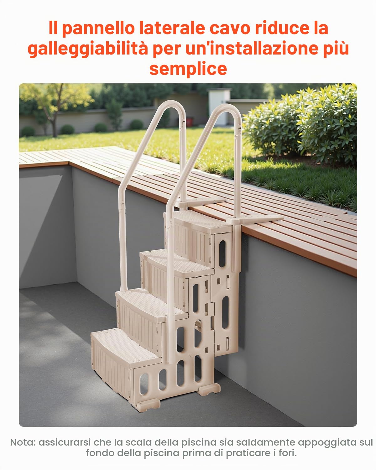 VEVOR Scala per Piscina, Scale con Corrimano Doppio a 4 Gradini Antiscivoli, Capacità 181,4 kg, per Piscine Interrate e Fuori Terra da 122-137 cm, Qualsiasi Superficie di Pavimentazione, Tortora