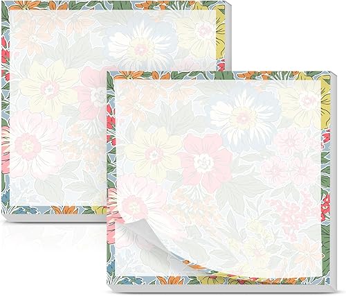 Miniatura 17 de Paquete de 2 notas adhesivas de 3 x 3 pulgadas, almohadillas autoadhesivas, lindas notas adhesivas, divertido bloc de notas a granel fácil de Flor