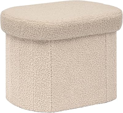 B FSOBEIIALEO Storage Ottoman Cube, 41 cm Boucle Oval Ottomans, Beige
