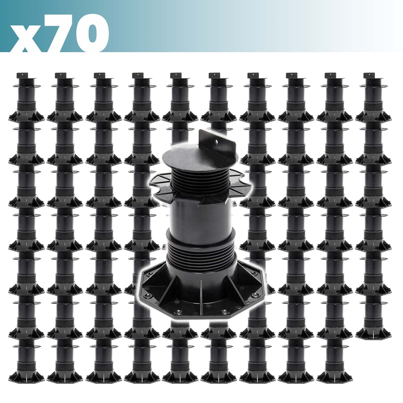 Zestaw XPOtool 70x podpory do tarasów, 2700 kg, 137–215 mm, regulowane nóżki do desek tarasowych, płyt i desek