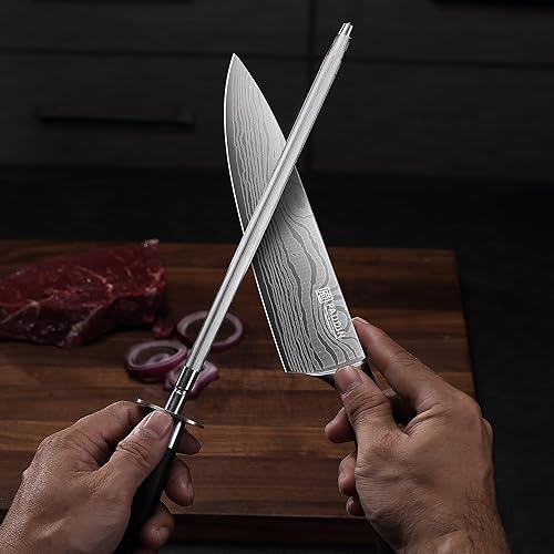 Miniatura 8 de PAUDIN Acero afilador de cuchillos de 10 pulgadas, acero para afilar cuchillos, barra de acero al carbono profesional para cuchillos de cocina