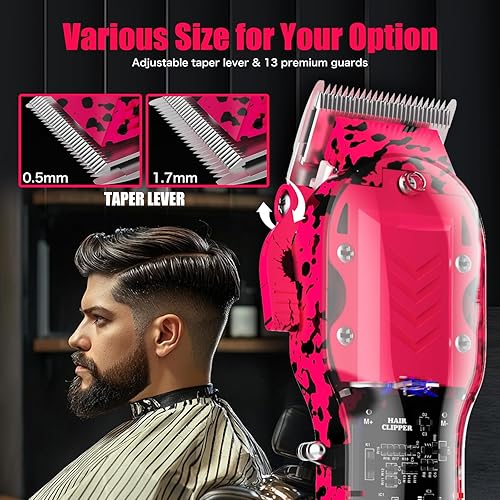 Miniatura 7 de Cortadora de pelo profesional para hombres, kit de peluquería inalámbrico para cortar y arreglar el cabello, juego de cortapelos rosa y recortadora