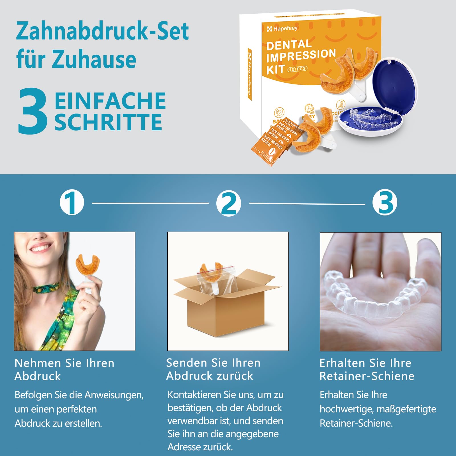 Durchsichtige Zahnspangen nach Maß, komfortable Zahnspangen für Erwachsene und Jugendliche (Oberkiefer & Unterkieferset)