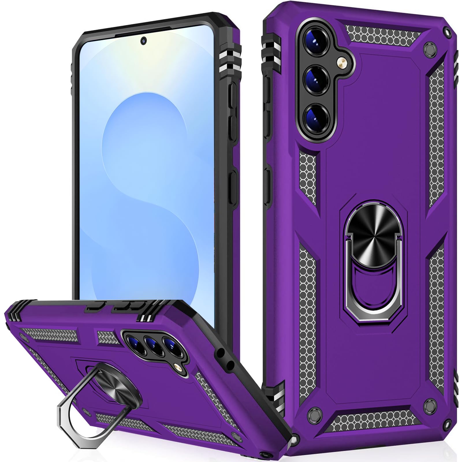 Heavy Duty Case for Samsung Galaxy S25/S24 Phone Case with Metal Ring Magnetic Kickstand, Military Grade Shockproof Rugged Protective Cover for