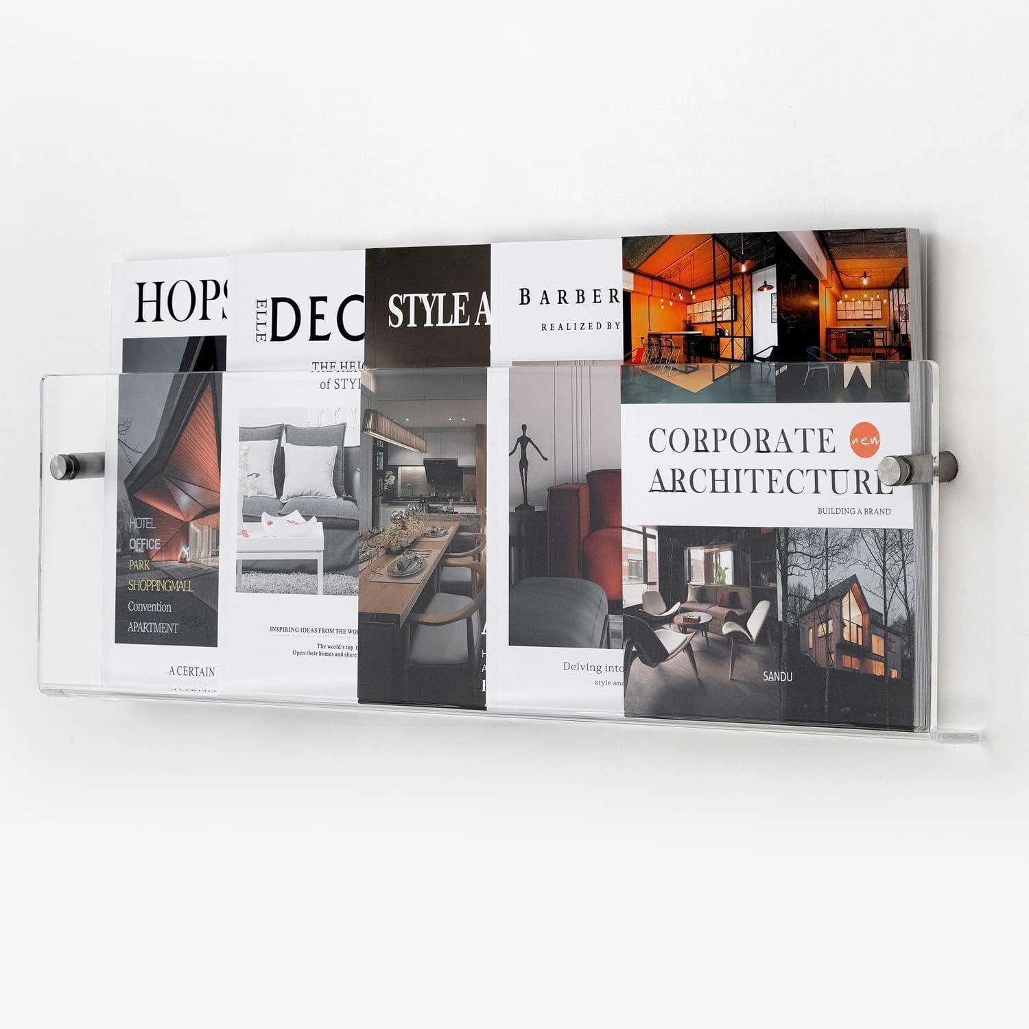 2-Pcs Clear Acrylic Magazine Holder, Wall Mount Hanging Bookshelf Magazine Rack - Brochure File Display Shelf for Waiting Room, Living Room, Office, Home (17 inch)-image-4