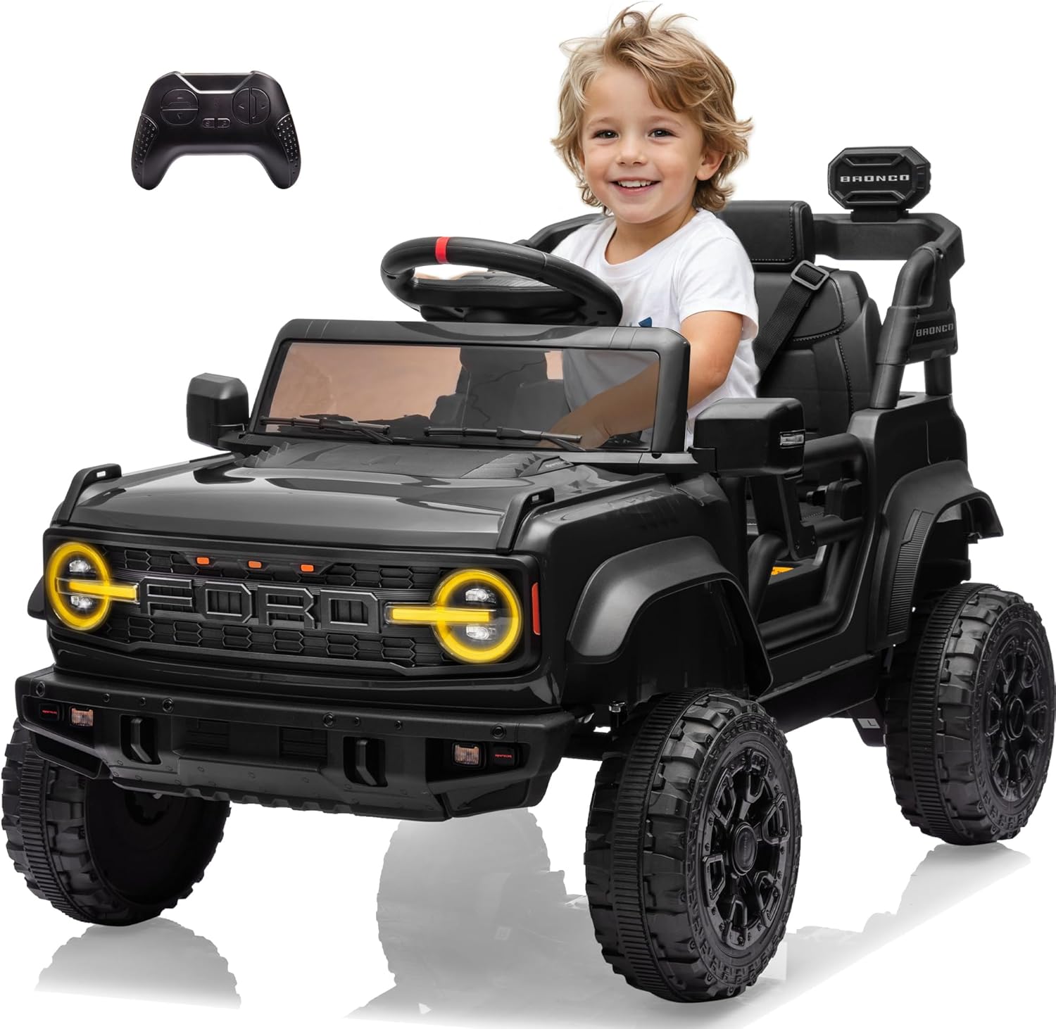 12v Ride On Truck with Remote Control Licensed Ford Bronco Raptor Electric Vehicle for Kids,Toddler Cars to Drive,Sefety Belt,Lockable Door,Slow Start,1.3-2.5 Mph,Bluetooth Music 12v Ride On Truck with Remote Control Licensed Ford Bronco Raptor Electric Vehicle for Kids,Toddler Cars to Drive,Sefety Belt,Lockable Door,Slow Start,1.3-2.5 Mph,Bluetooth Music