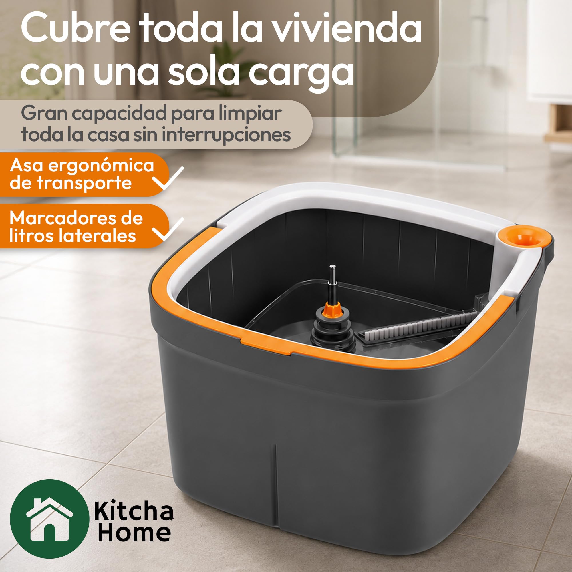 Mopa Fregona con Cubo Escurridor, Fregona Plana de Microfibra con Escurrido Giratorio, Cubo Doble Agua Limpia y Sucia, Limpieza Fácil para Hogar