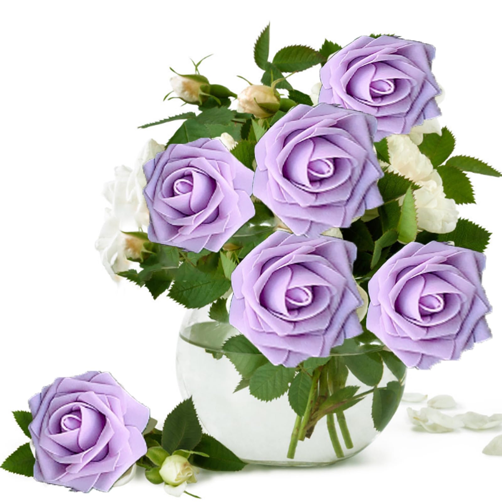 Rose Artificiali Viola In Seta - 4 Bouquet Realistici Per Decorazione Casa E Matrimoni - Foto 10