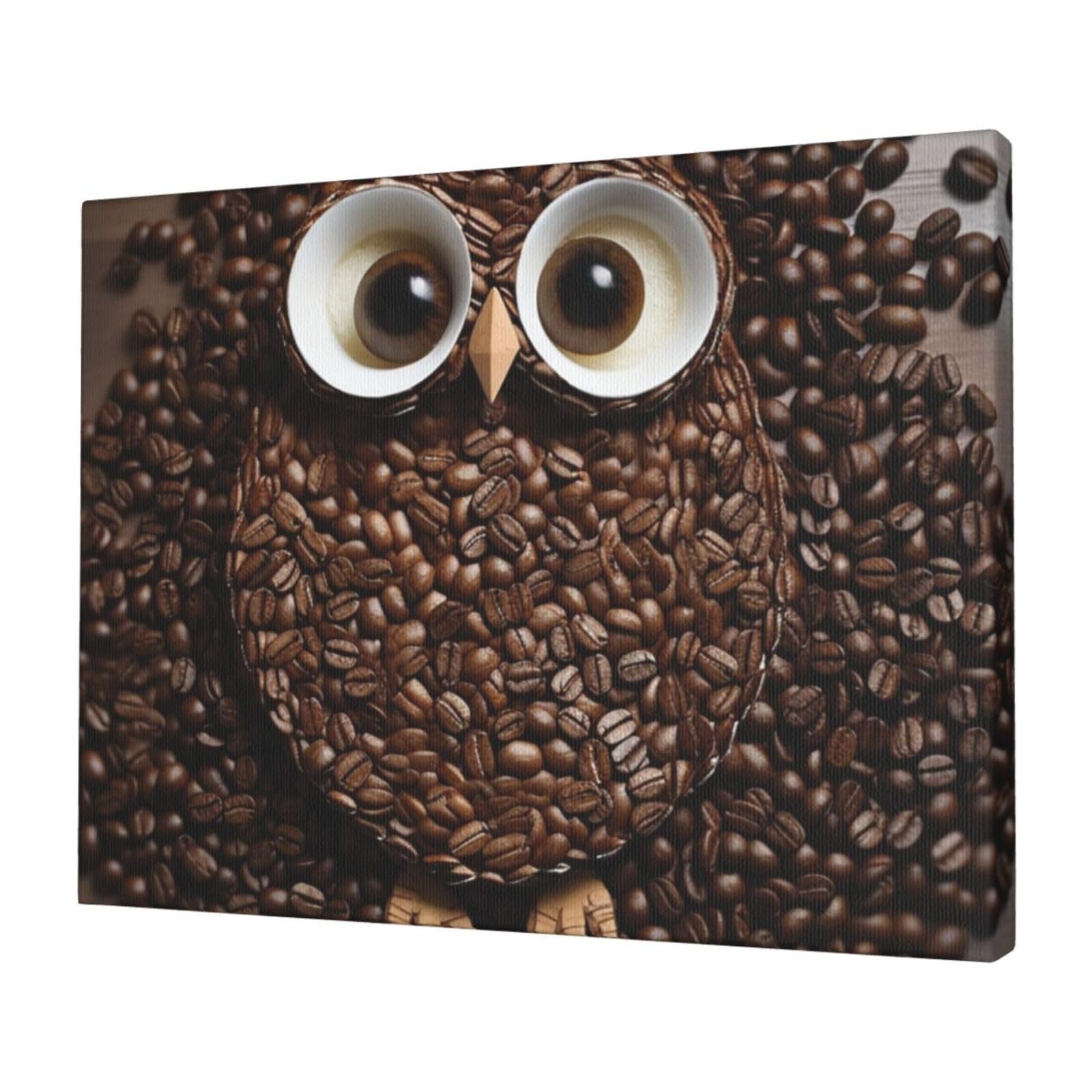 FodPand Canvas Wall Art for Living Room Wall Decor 12"x16" Modern Artwork Painting Pictures Hanging Canvas Prints Coffee bean owl Aesthetic Wall Art for Bedroom Bathroom Office Wallart Decor