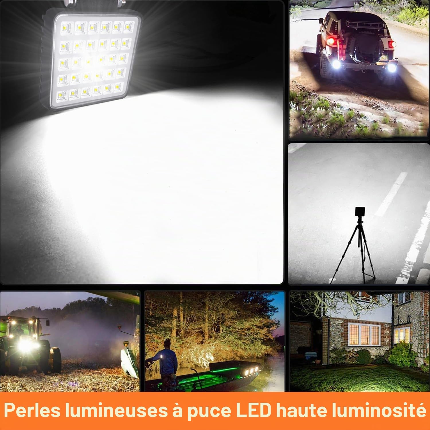 AnTom Phare de Travail LED 12V 24V 305W Carré Anti -interféron Lampe de travail étanche IP68 à haute luminosité für Voiture camions SUV, ATV, Lkw, offroad