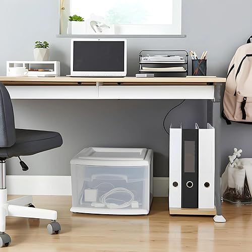 Miniatura 2 de HOMZ Paquete de 2 carritos de almacenamiento de 1 cajón, contenedor de plástico transparente, 14.25 pulgadas de ancho, mediano, marco blanco,