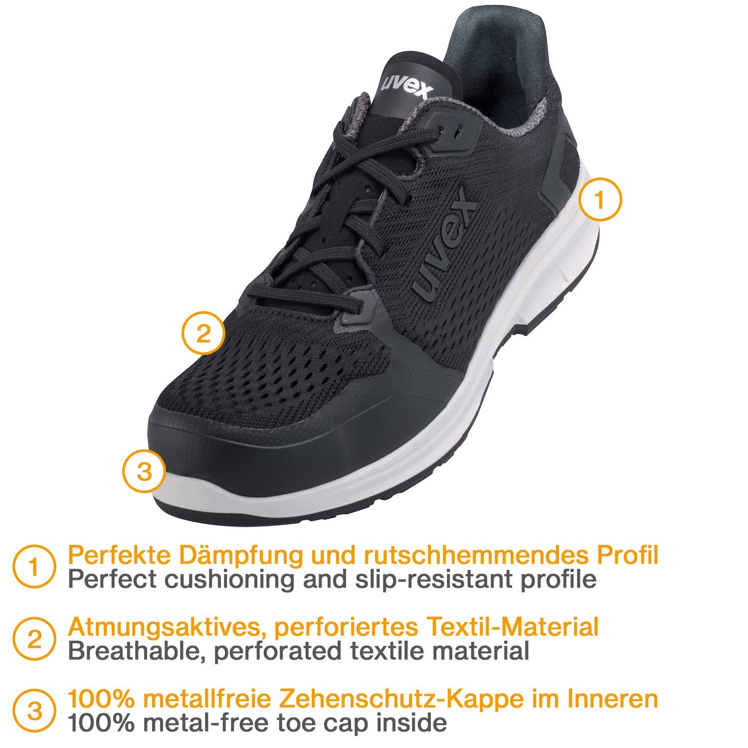 Uvex 1 Sport Scarpe da Lavoro Antinfortunistiche S1 SRC | Scarpa Antinfortunistica Bassa | Puntale Metal Free | Nero