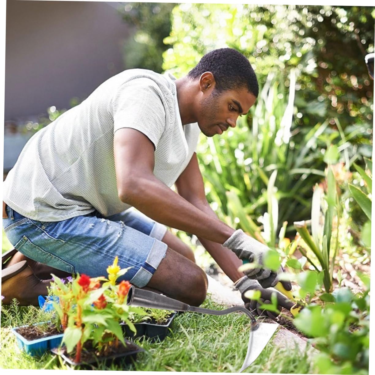 Kisangel Attrezzo Triangolare in Ferro Leggera e Multifunzione per Giardinaggio, per Trapianto e Dissodamento del Terreno in Casa e Giardino