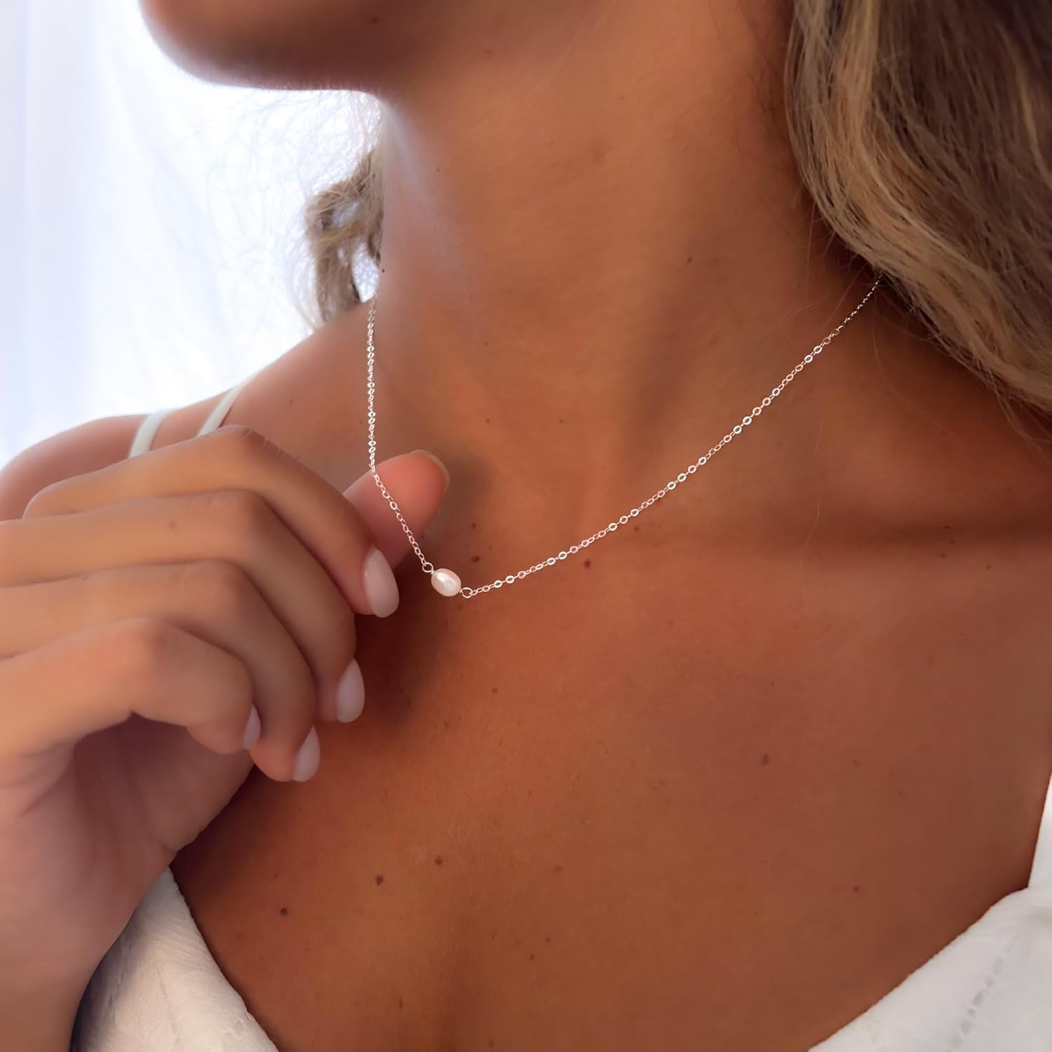 Annika Bella Silver Pearl Necklace, Freshwater Pearl Bead Charm, Necklaces for Women, 925 Sterling Silver Jewelry, Handmade Jewelry, Gift for Her, Everyday Minimalist Jewelry - Image 2