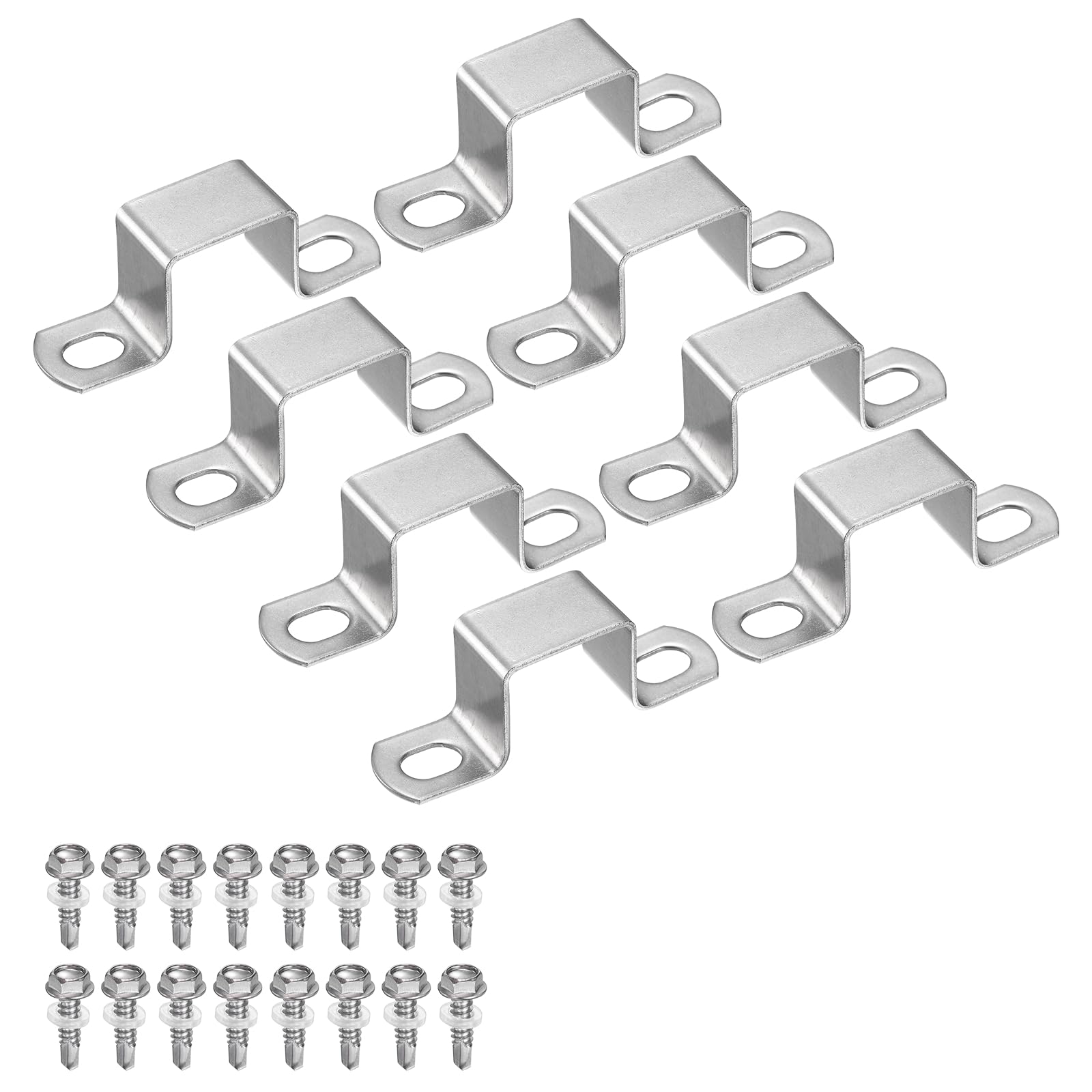sourcing map 8set U Shaped Connector Bracket 25x25mm 304 Stainless Steel Square Pipe Clamp with Self Tapping Screw Square Tube Buckle for Pipe Hose Cable Automotive Parts, Silver — image 1