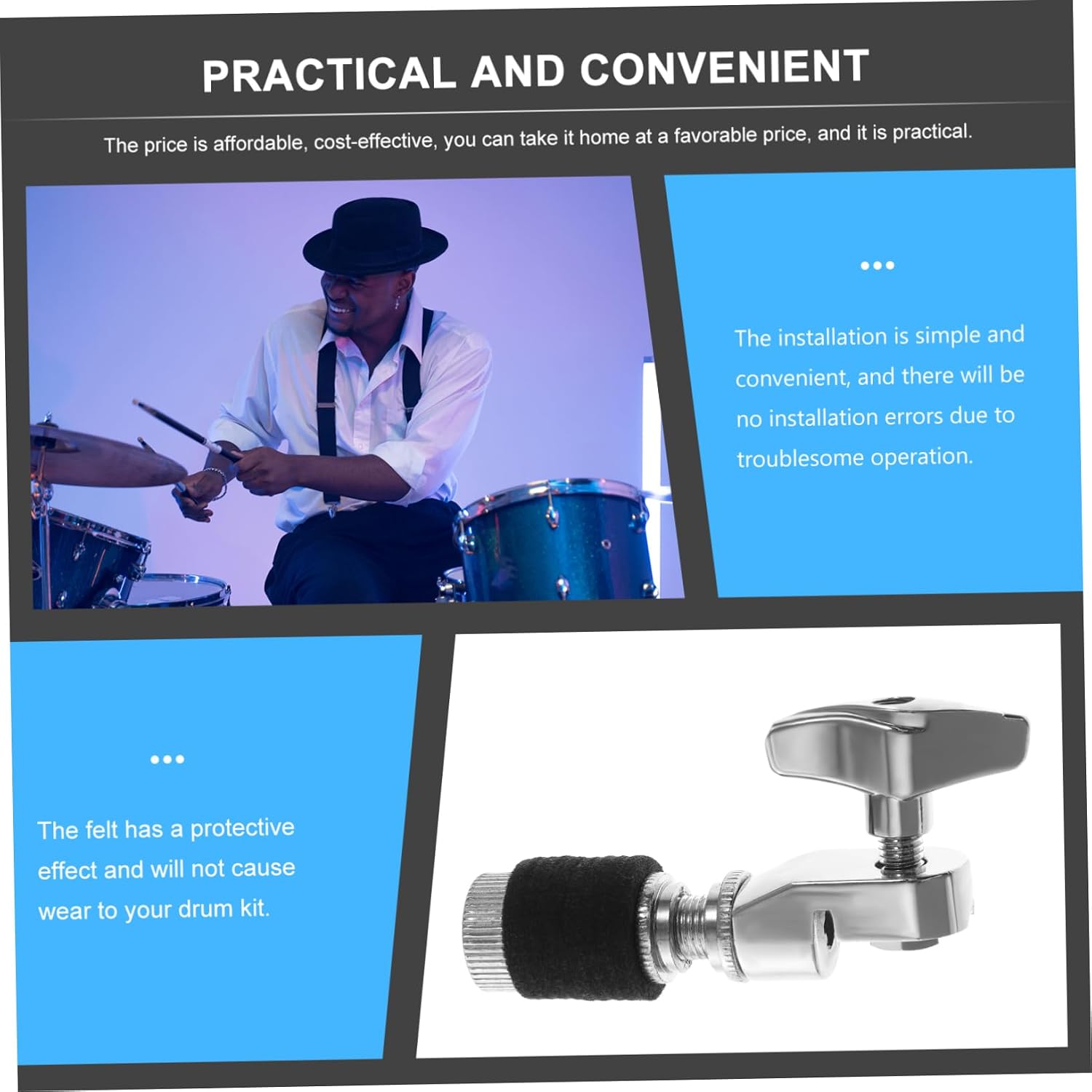 Black Metal Hi Hat Clutch for Jazz Drum Stand Adjustable Nut