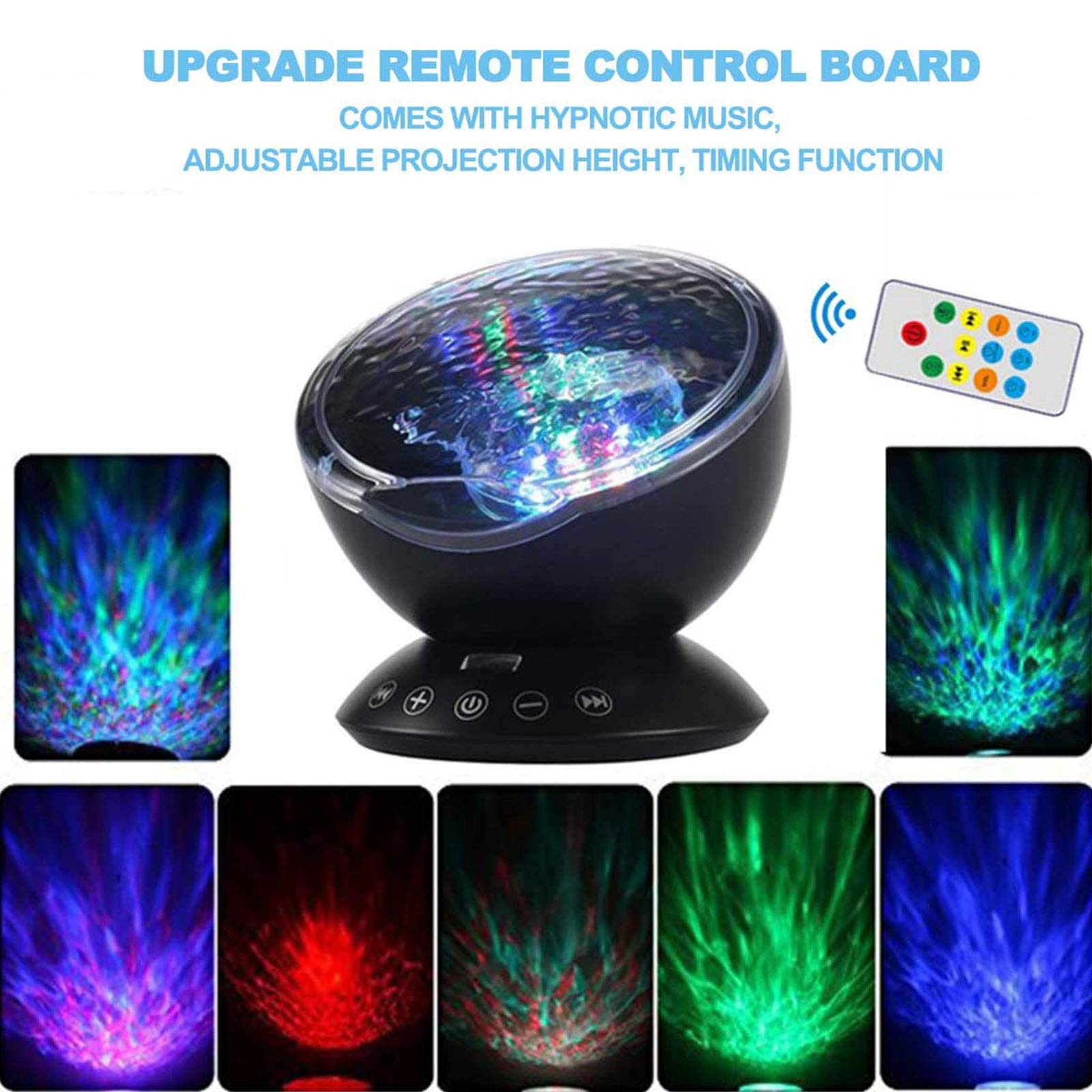 Lámpara De Proyector Ocean, Luces De Atmósfera De Luz Nocturna LED con Altavoz De Música/Control Remoto para Dormitorio De Niños, Sala De Estar, Fiesta, Cumpleaños,Negro