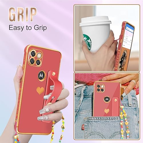 Miniatura 5 de Likiyami Funda para Motorola Moto G Power 2021 con diseño de corazón, para mujeres y niñas, bonita y lujosa con soporte, diseño de corazones rojos y