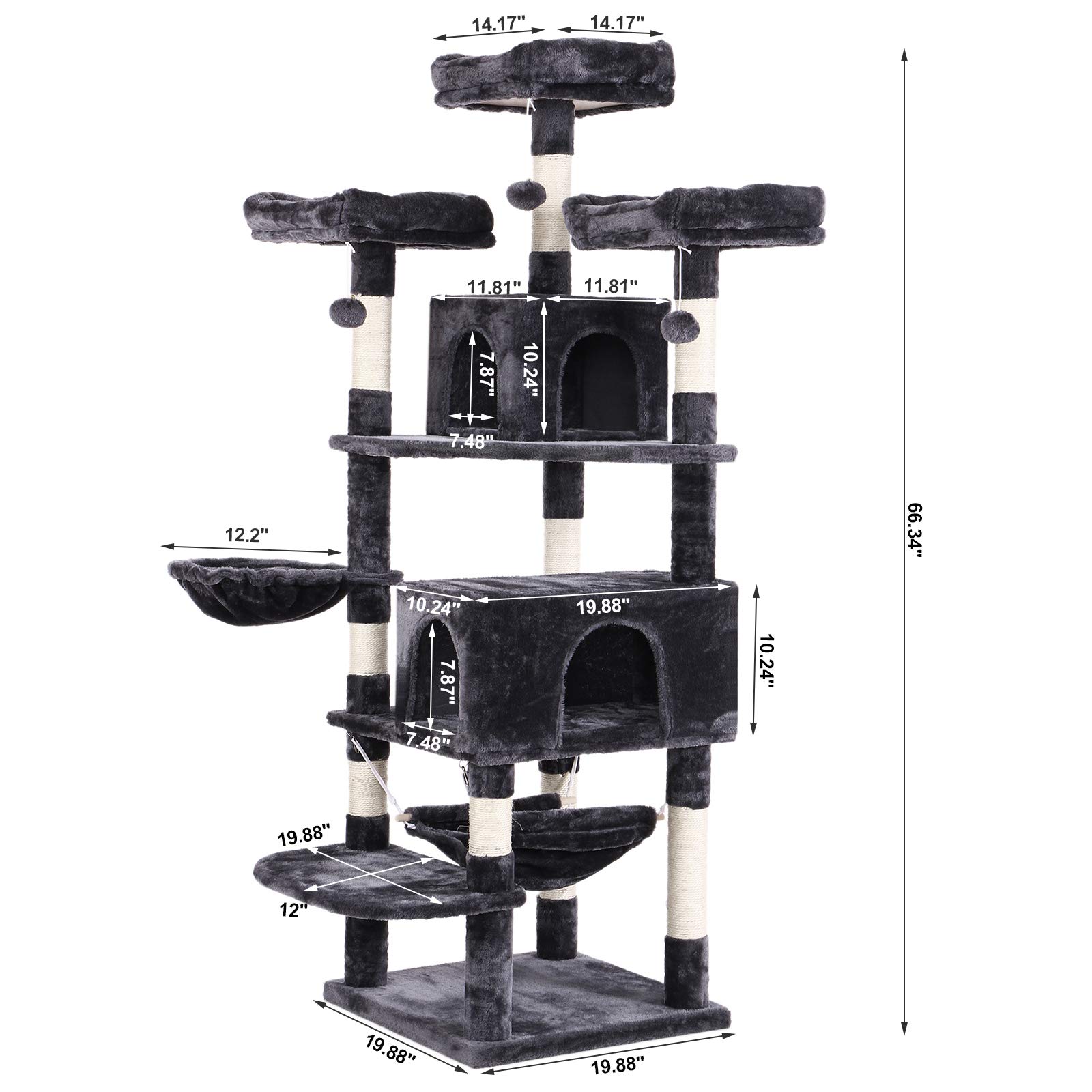 BEWISHOME Cat Tree 66.3 Inch MultiLevel Large Cat Tower with Plush Top