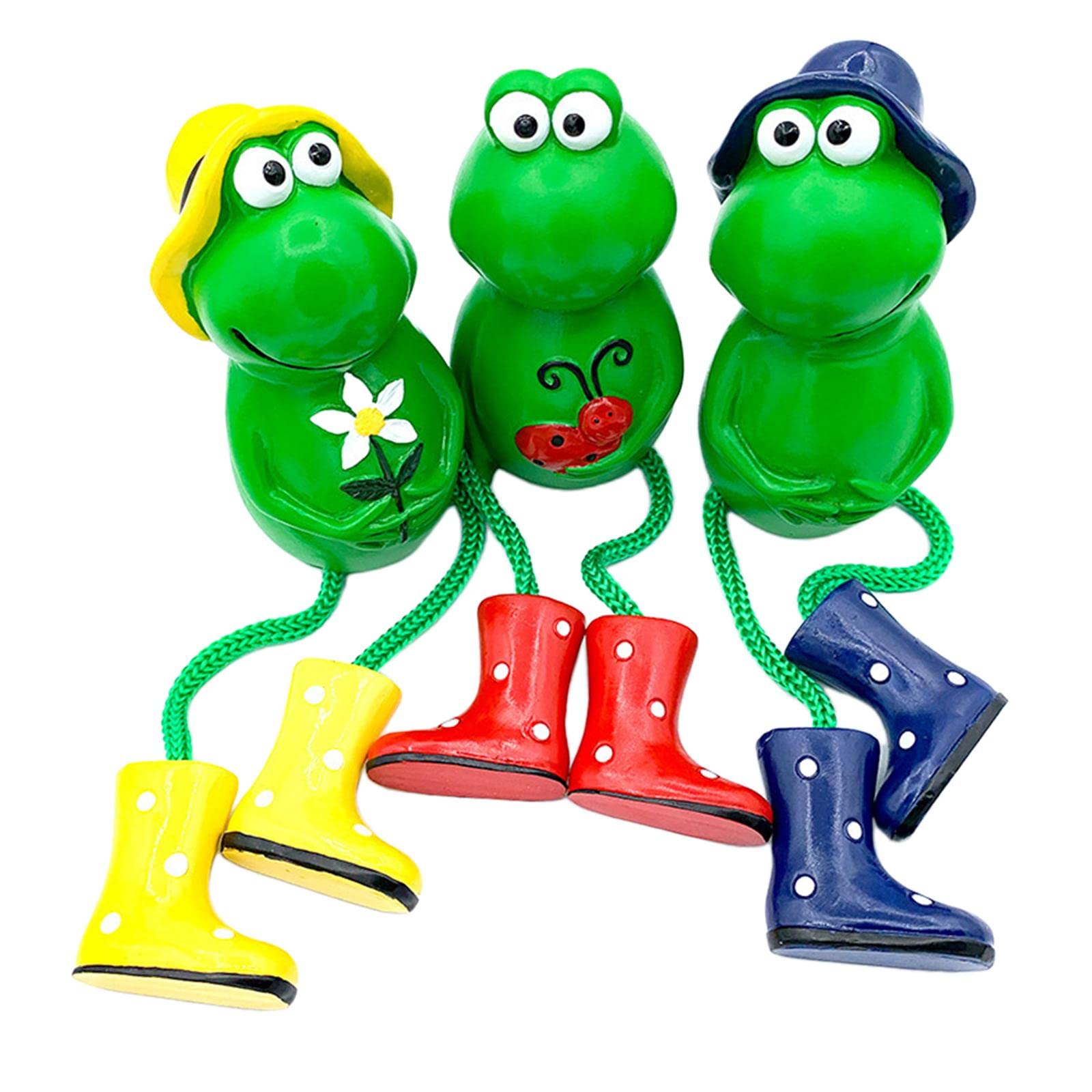 BESSTUUP Juego de 3 adornos de rana sentada con patas colgantes para niños, lindas figuras