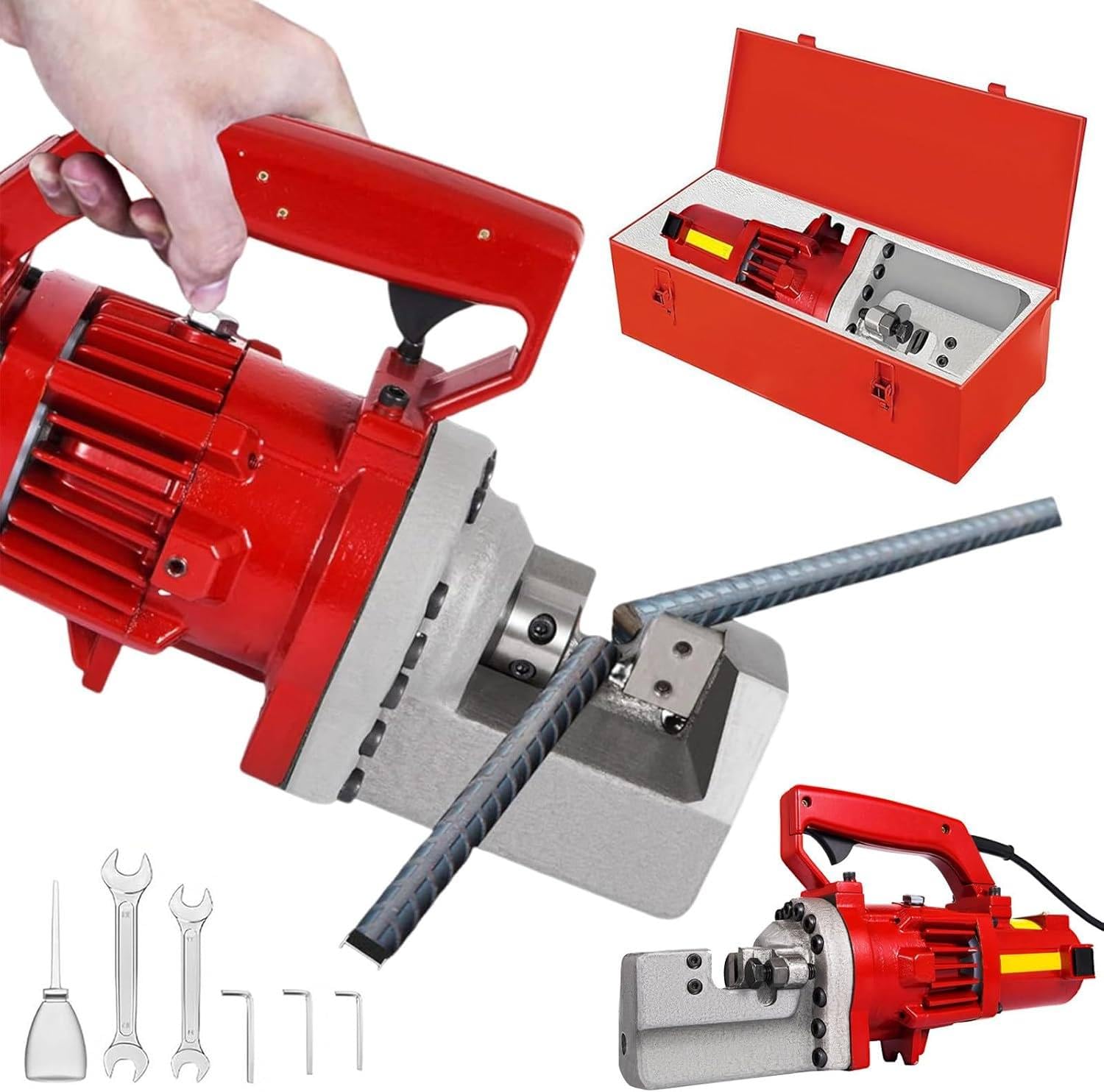 LHUITUI Portable Rebar Cutter Cutting, Portable Electric Iron Rod Cutter, Portable Hydraulic Electric Rebar, Adjustable Bolt, Blade, 1250W / 1700W, In Construction Sites, Factory Red-1700W